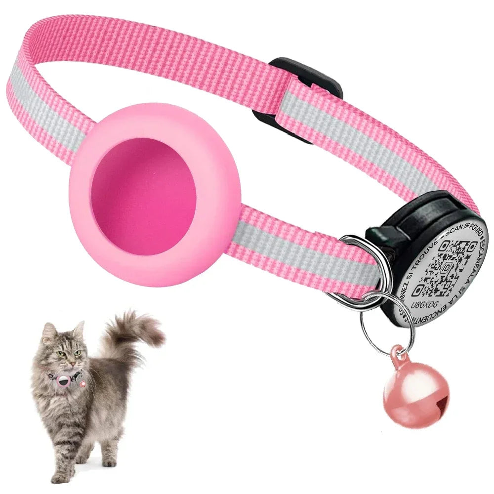 GPS Tracker Cat Collar with QR Name Tag & Airtag Holder, 2 in 1 Protection Reflective Collar for Cats Airtag Case Gatos