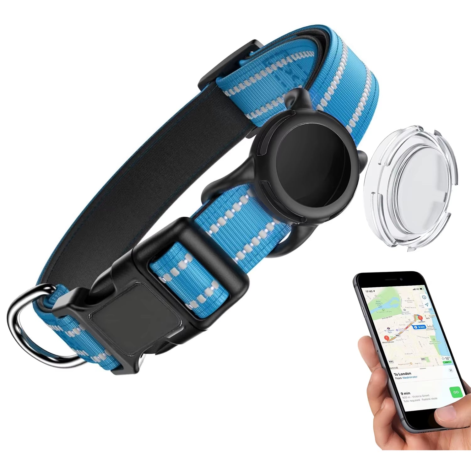 Waterproof Air Tag Dog Collar with Airtag Holder, Reflective Soft Padded & Safety Buckle