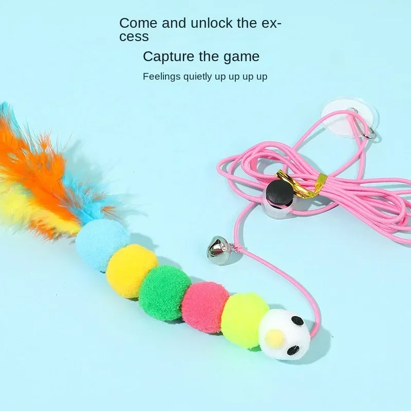 7-Piece Interactive Cat Toy Set – Elastic Hanging Door Teaser Toys with Sticky Disc & Long Rope for Cats and Kittens