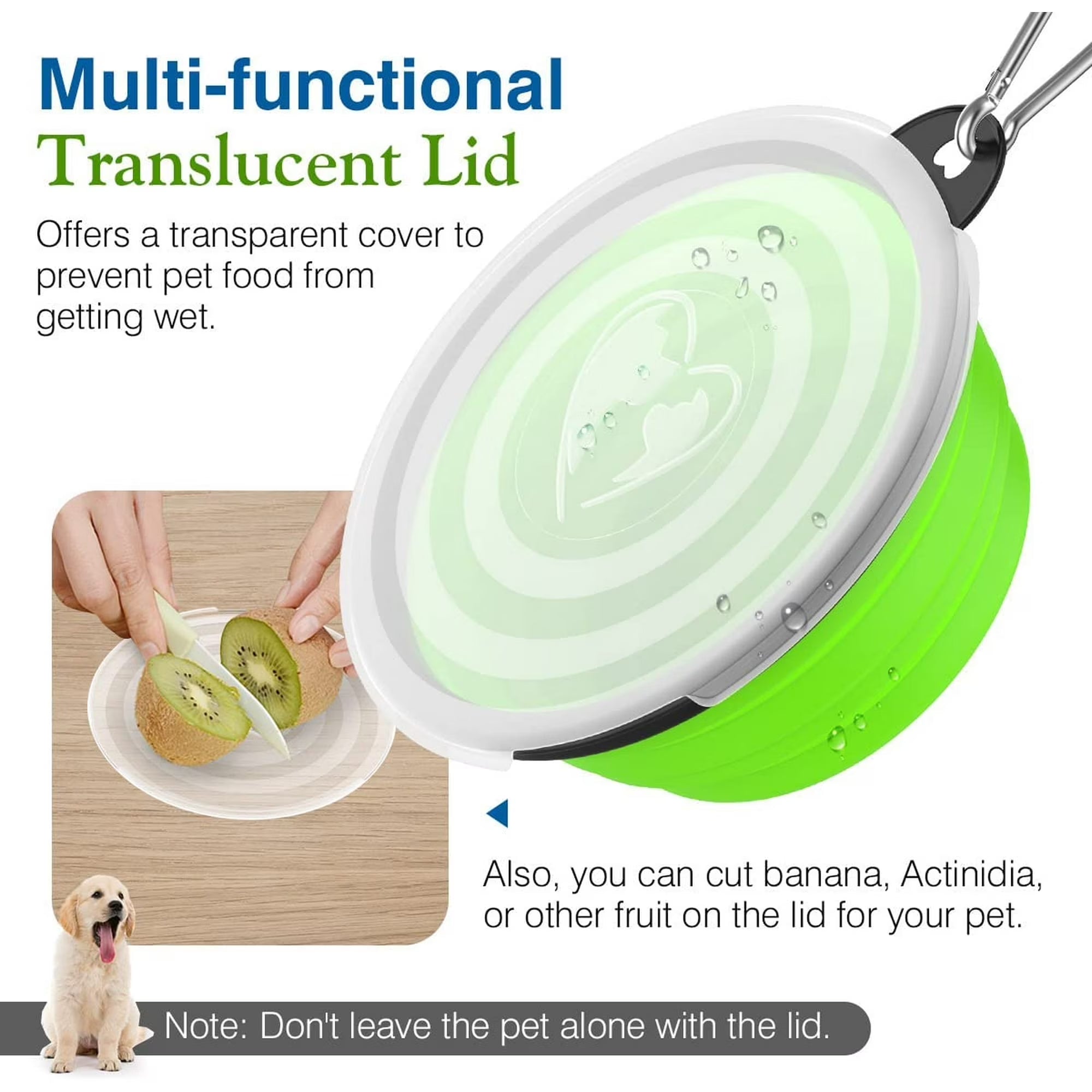 Collapsible Pet Travel Bowls – 2 Pack Silicone Food & Water Bowls with Lids & Carabiners (Blue & Green, 450ml) 🐾🥣💧