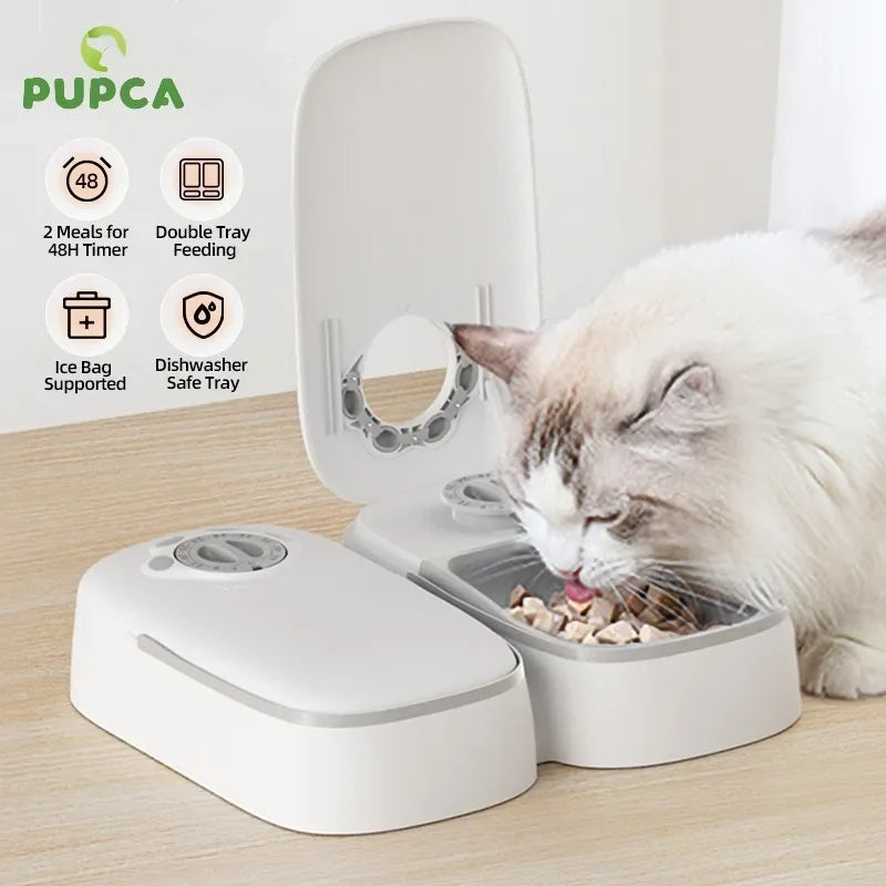 2-Meal Automatic Pet Feeder – Smart Food Dispenser for Cats & Small Pets, Suitable for Wet or Dry Food