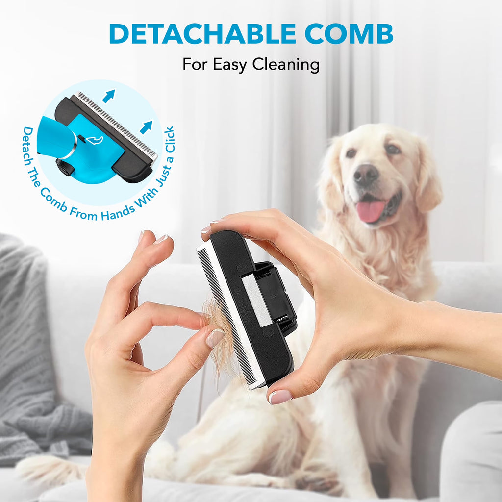 Ergonomic Grooming Brush for Dogs & Cats - Reduces Shedding - Easy Clean Anti-Slip Handle - Deshedding Tool