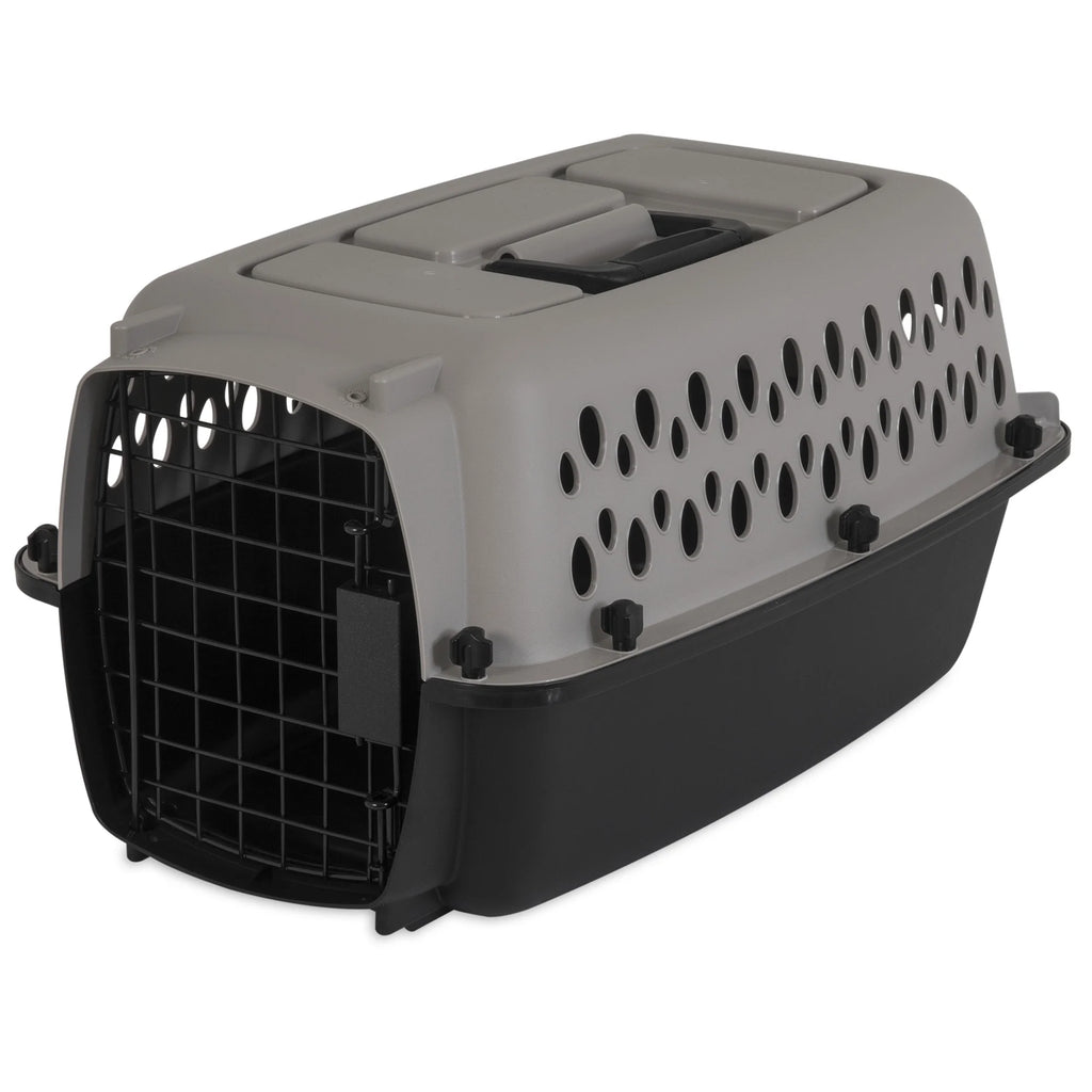 Portable Hard-Sided Pet Kennel with Metal Door – Black & Gray, Up to 10 lbs 