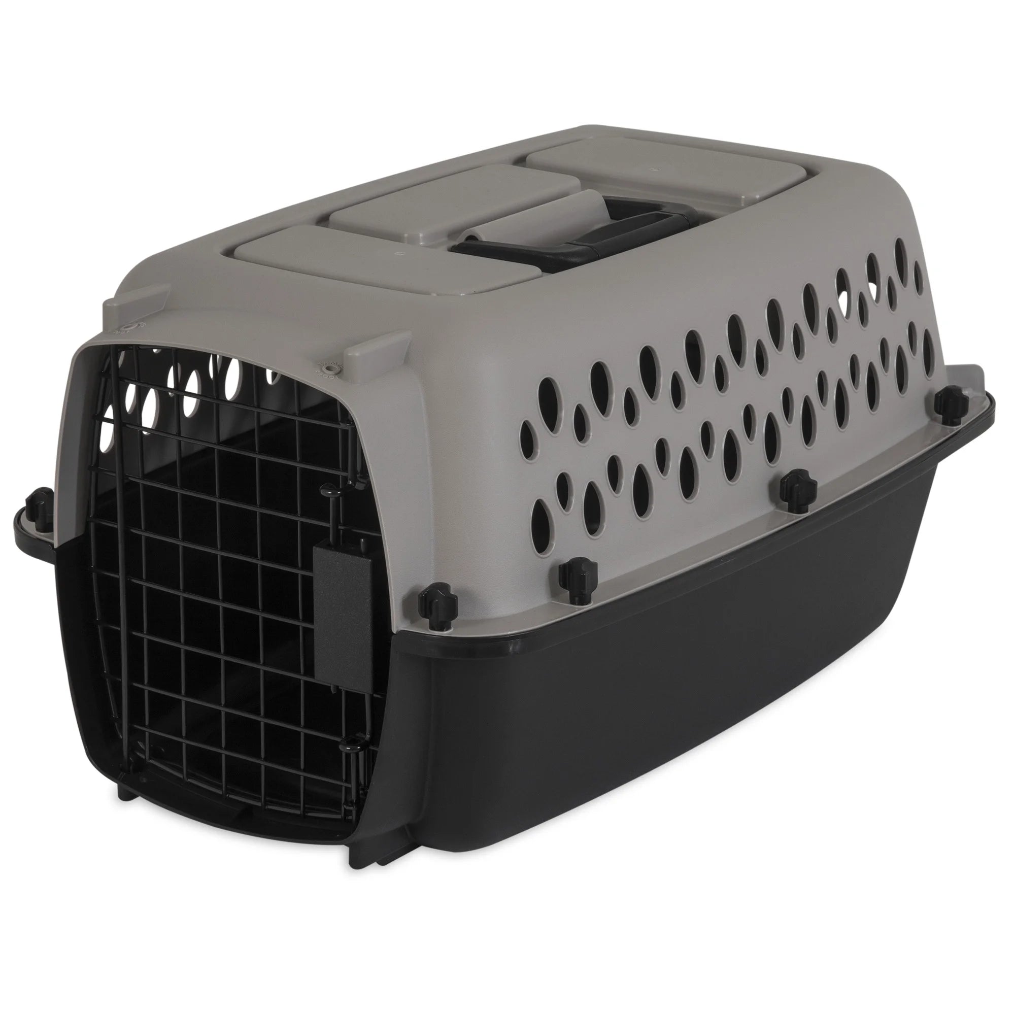 Portable Hard-Sided Pet Kennel with Metal Door – Black & Gray, Up to 10 lbs 