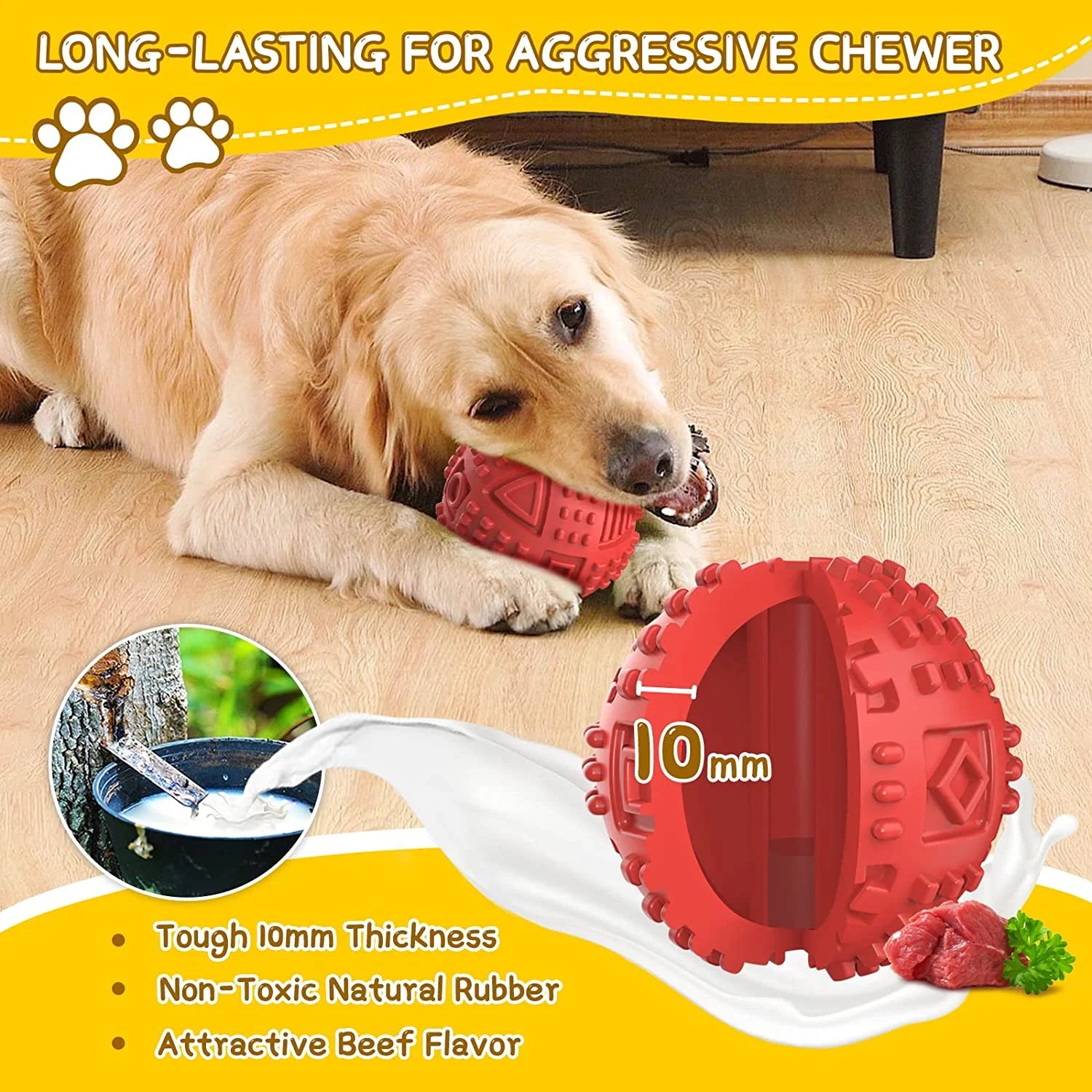 Treat Dispensing Dog Ball Toy – Tough Squeaky Puzzle Chew Toy for Aggressive Chewers | Durable Natural Rubber IQ Toy for Large Dogs