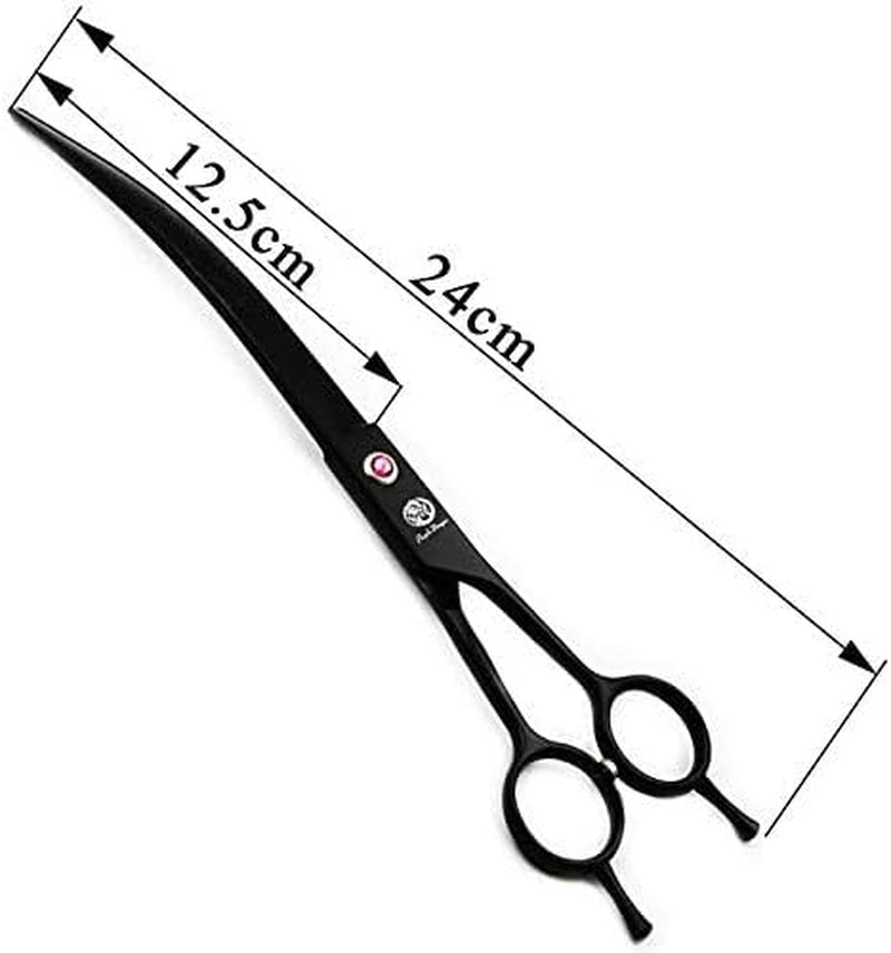 9" Professional Downward Curved Pet Grooming Shears – Black, Left or Right-Hand Use with Storage Bag