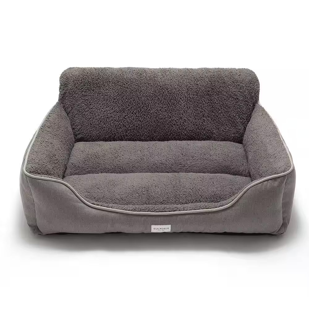 Washable Large Grey Dog Bed with Bolster