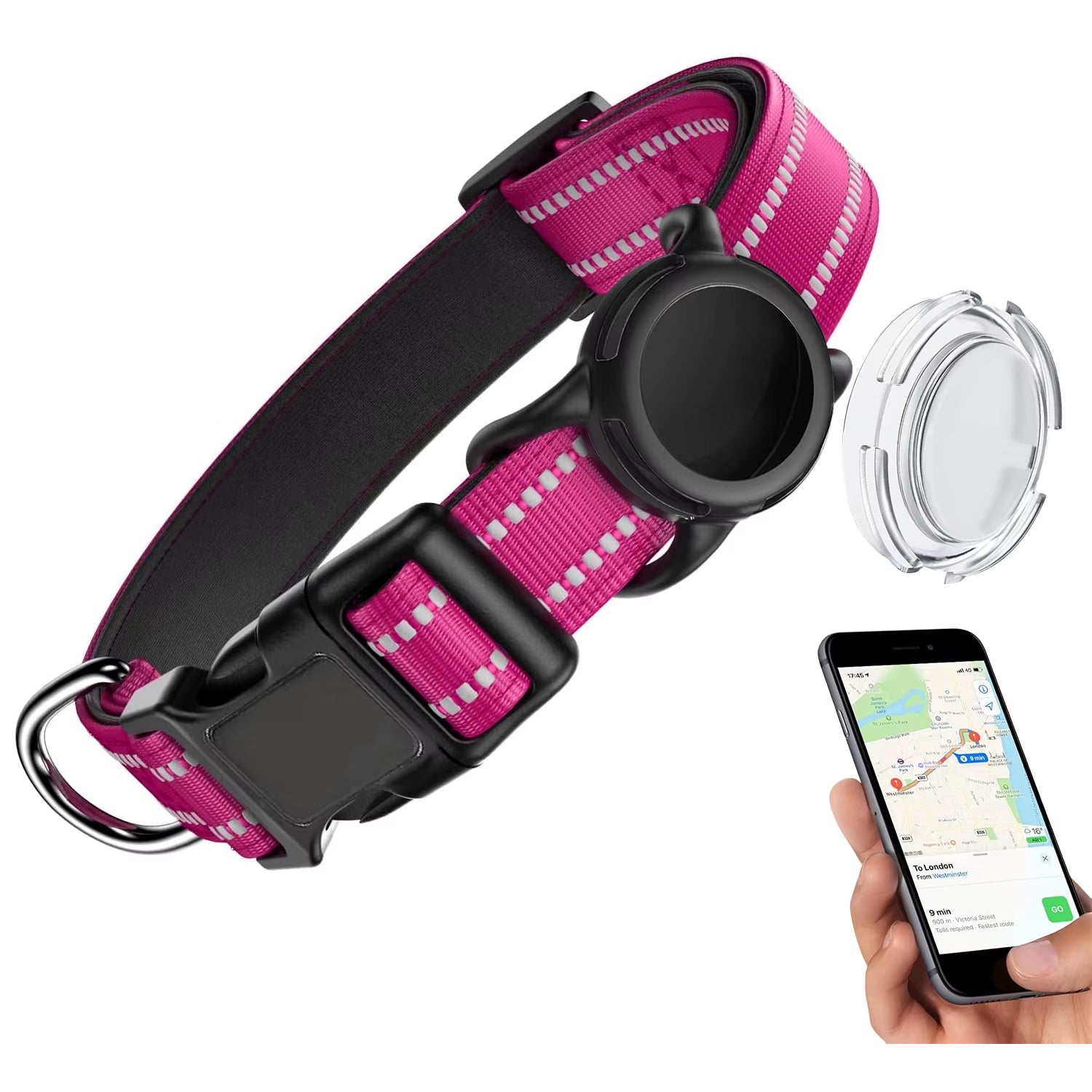 Waterproof Air Tag Dog Collar with Airtag Holder, Reflective Soft Padded & Safety Buckle