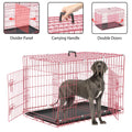 48" Foldable Double-Door Dog Crate – Heavy-Duty Metal Wire Kennel for Large Dogs with Removable Tray (Pink)