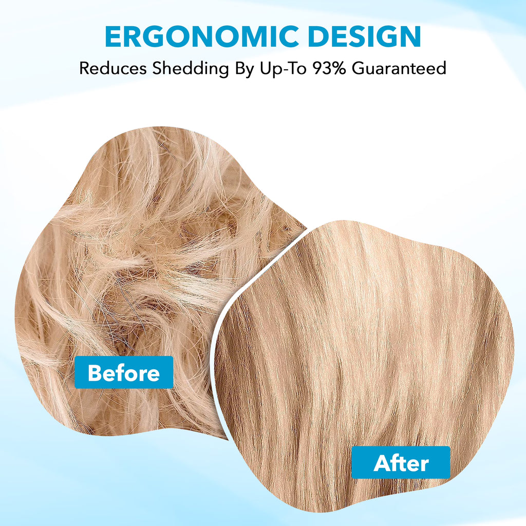 Ergonomic Grooming Brush for Dogs & Cats - Reduces Shedding - Easy Clean Anti-Slip Handle - Deshedding Tool