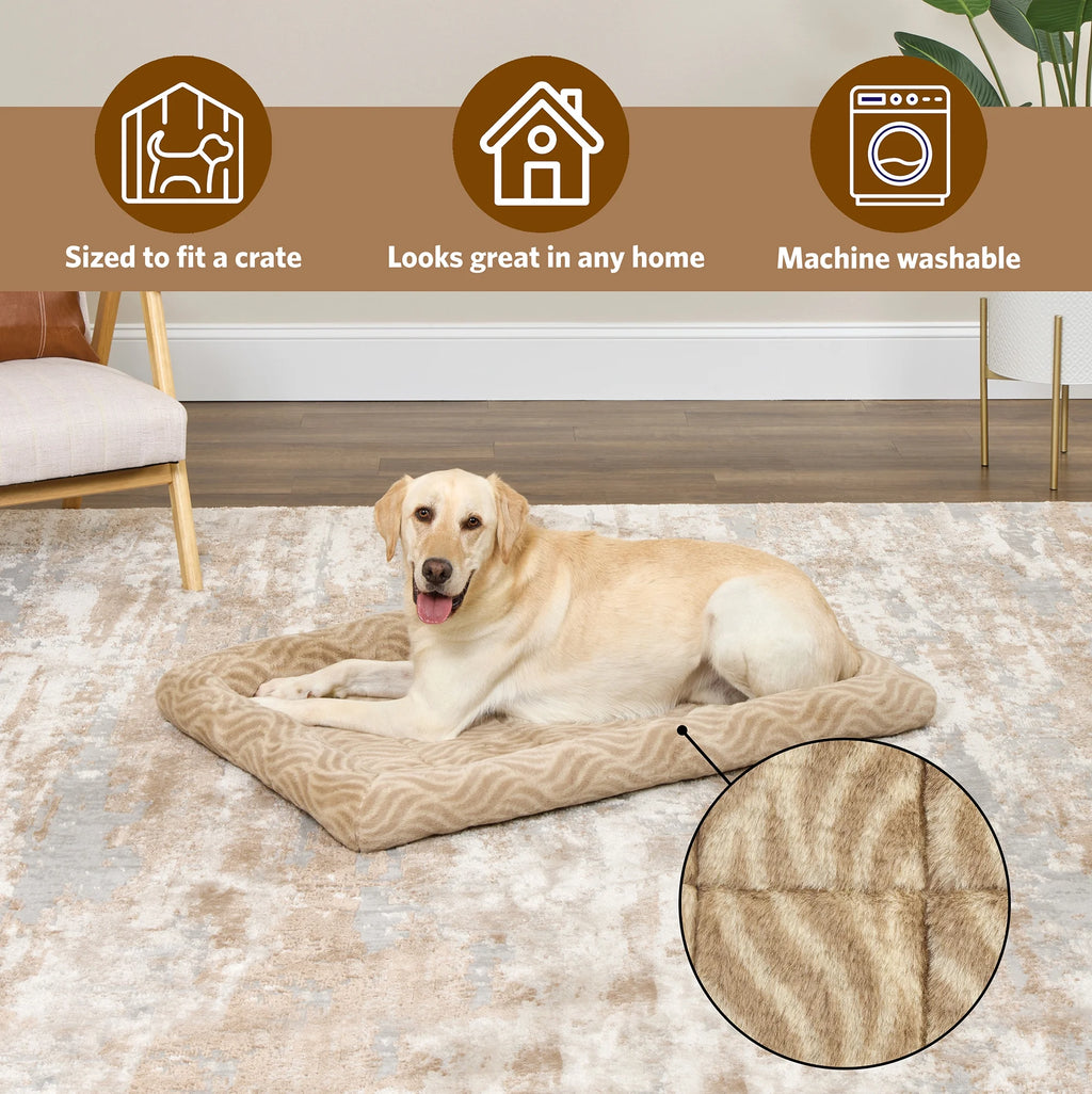 Quitetime Deluxe Wave Bolster Dog Bed – Soft Washable 42-Inch Pet Bed for Large Dogs | Cozy Tan Crate & Lounge Bed