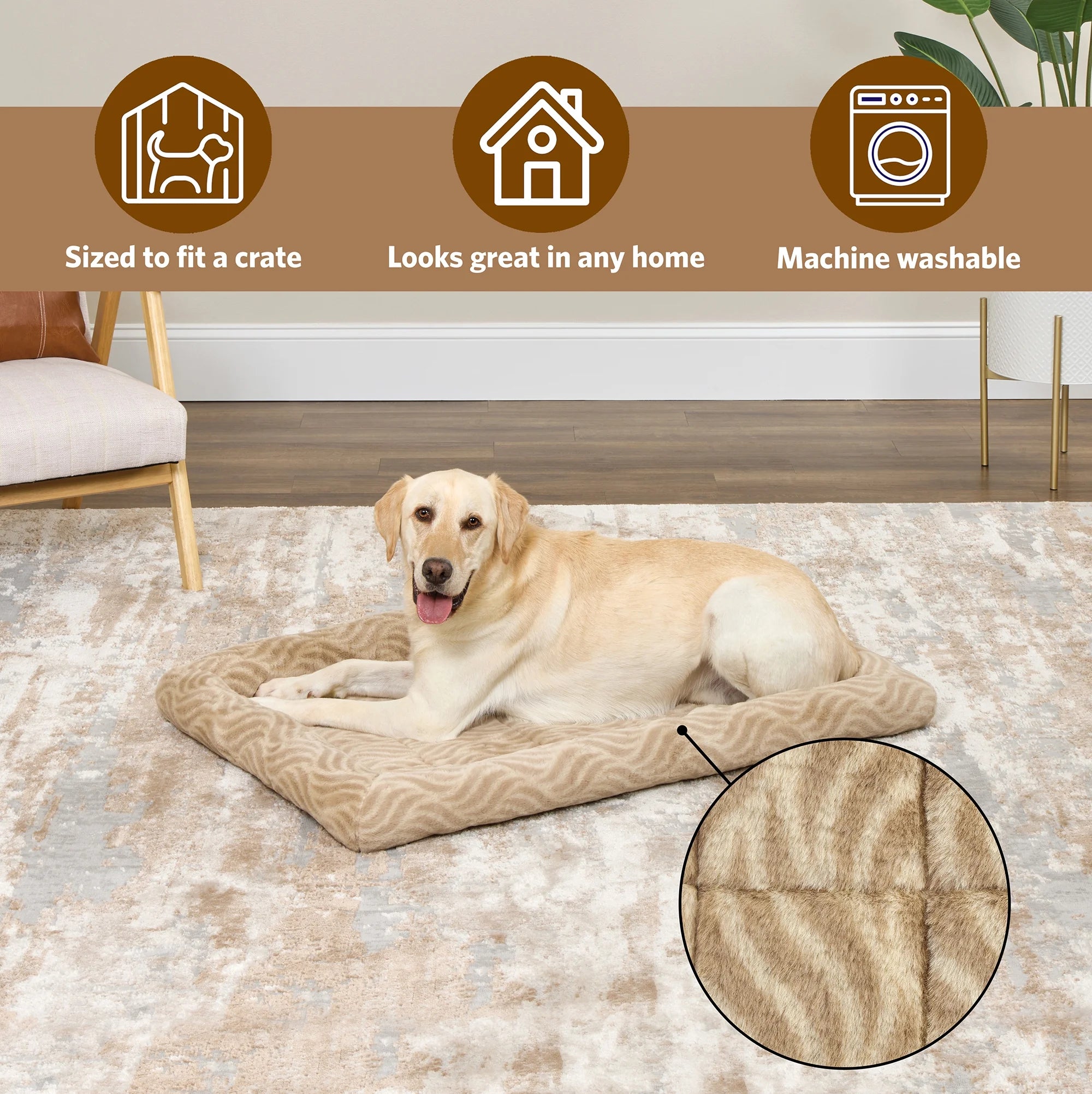 Quitetime Deluxe Wave Bolster Dog Bed – Soft Washable 42-Inch Pet Bed for Large Dogs | Cozy Tan Crate & Lounge Bed