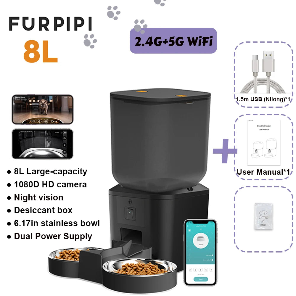 5G Smart Automatic Pet Feeder with 1080P HD Camera, WiFi Control & Voice Recorder