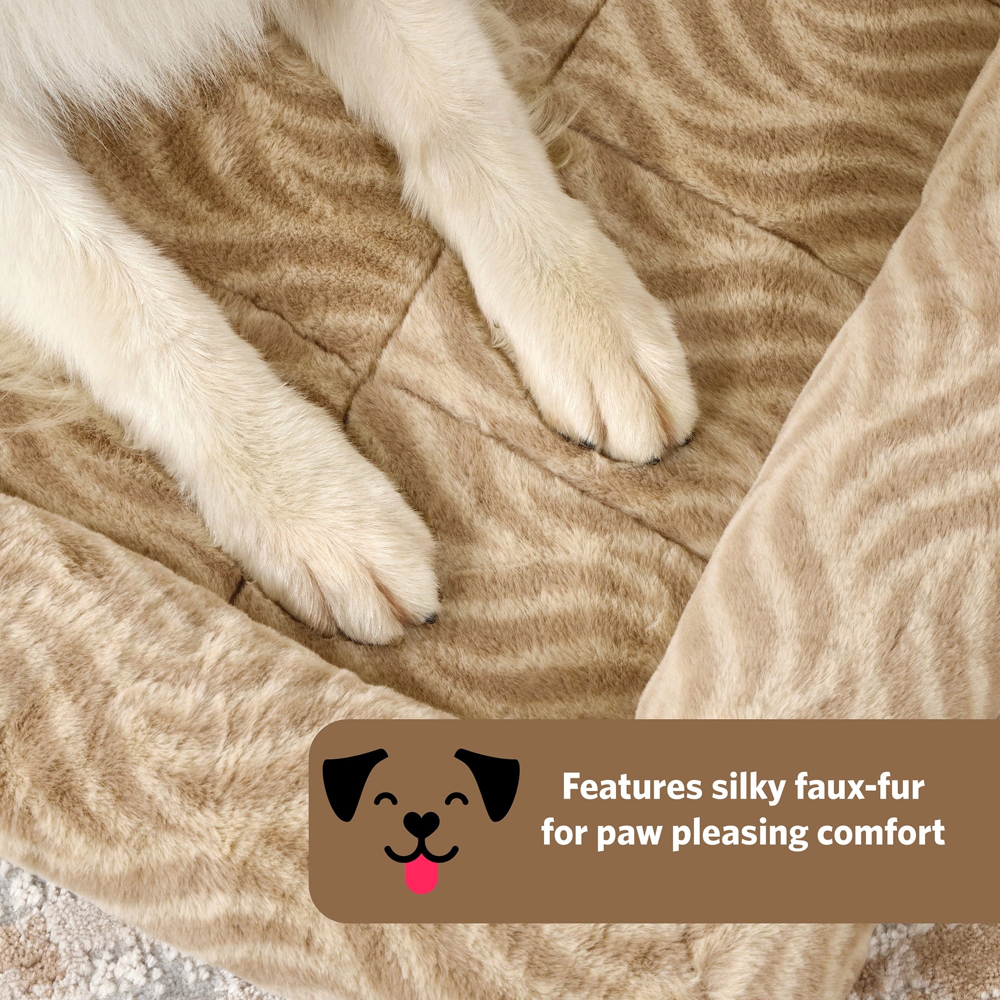 Quitetime Deluxe Wave Bolster Dog Bed – Soft Washable 42-Inch Pet Bed for Large Dogs | Cozy Tan Crate & Lounge Bed