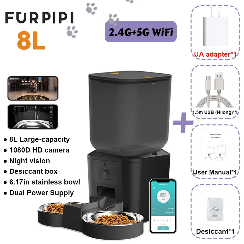 5G Smart Automatic Pet Feeder with 1080P HD Camera, WiFi Control & Voice Recorder