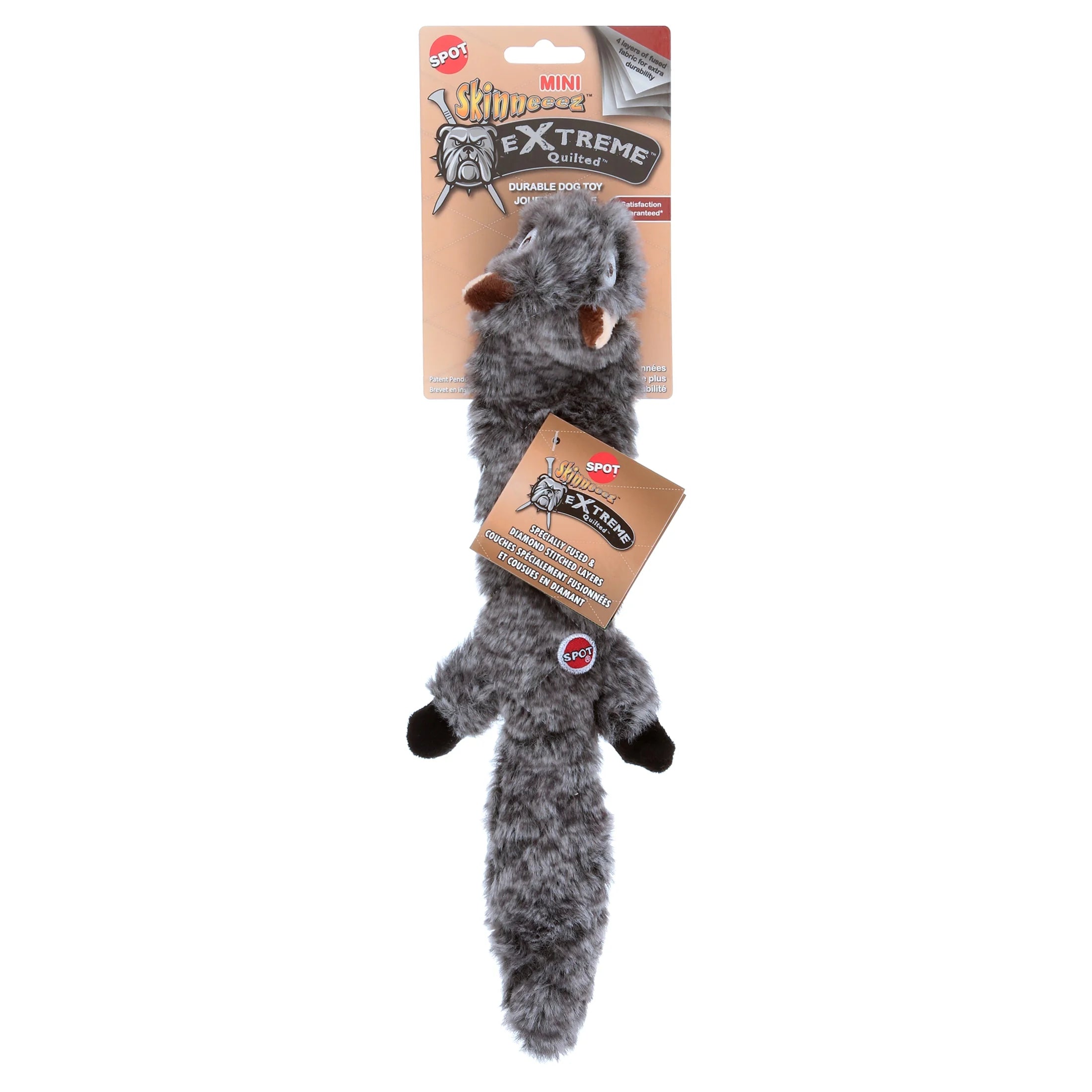 SPOT Skinneeez Extreme Quilted Squirrel Dog Toy – Stuffing-Free Squeaky Plush Toy for Aggressive Chewers | Durable 14” Toy for Small & Medium Dogs