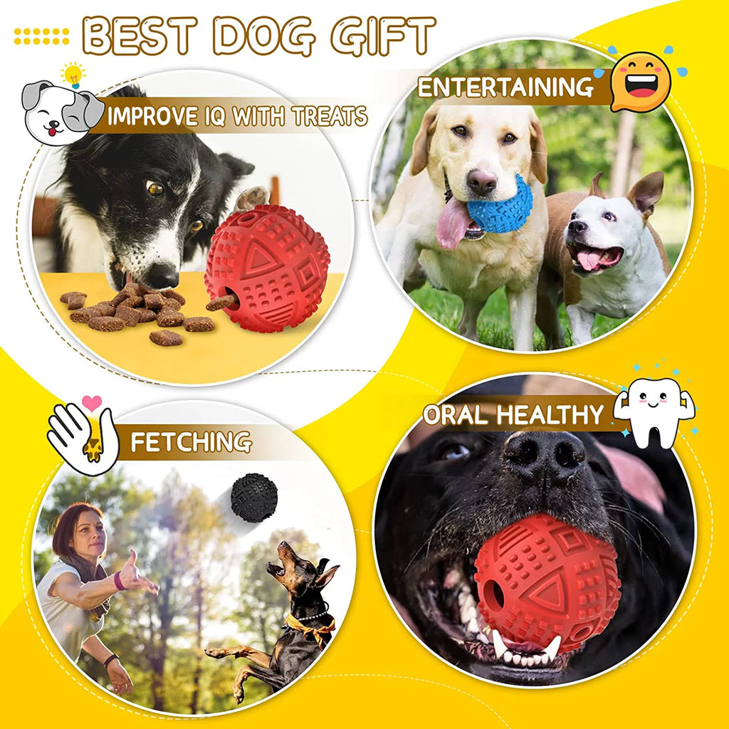 Treat Dispensing Dog Ball Toy – Tough Squeaky Puzzle Chew Toy for Aggressive Chewers | Durable Natural Rubber IQ Toy for Large Dogs