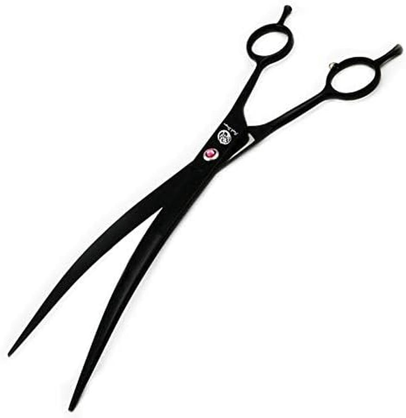 9" Professional Downward Curved Pet Grooming Shears – Black, Left or Right-Hand Use with Storage Bag