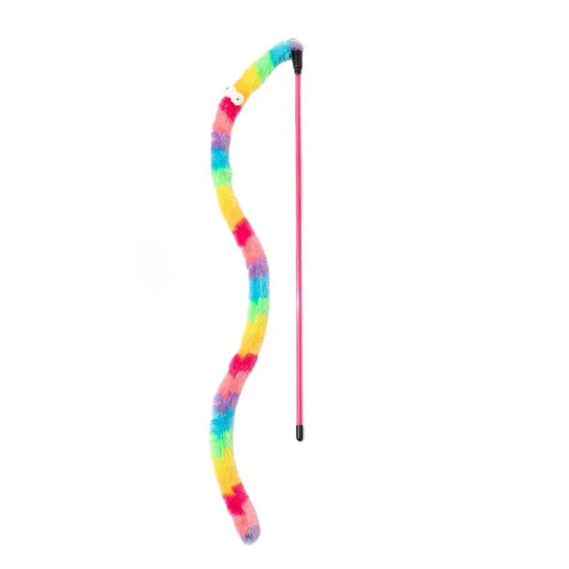 Interactive Caterpillar Cat Teaser Wand – Colorful Feather Cat Toy for Indoor Cats & Kittens | Fun Play & Exercise Toy
