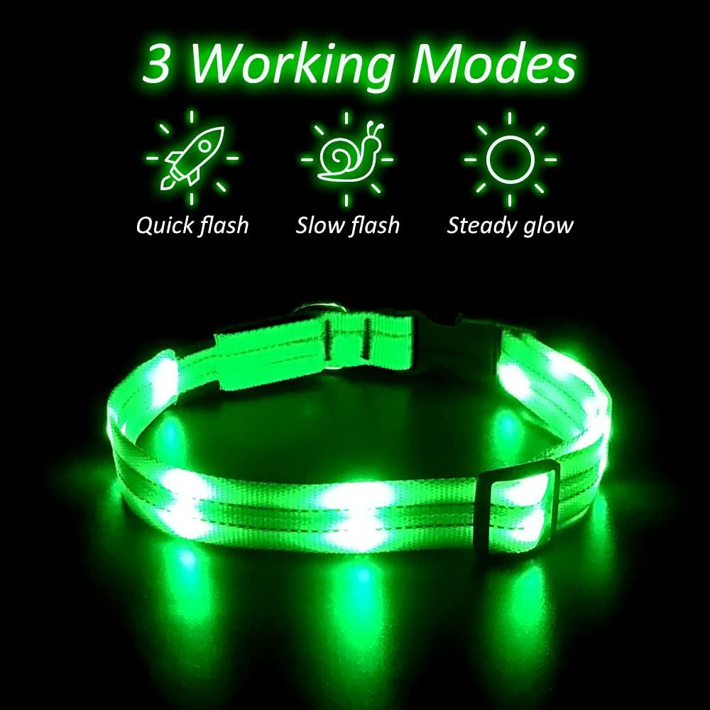 Vizpet Led Dog Collar, Rechargeable Light up Collar, Waterproof Flashing Light Basic Dog Collars, Super Bright Night Safety (Green, Large)