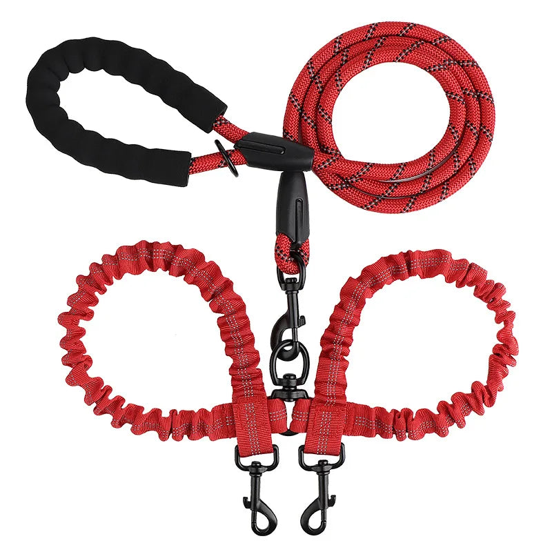 Double Dog Leash Coupler – Elastic Nylon Dual Lead for Walking