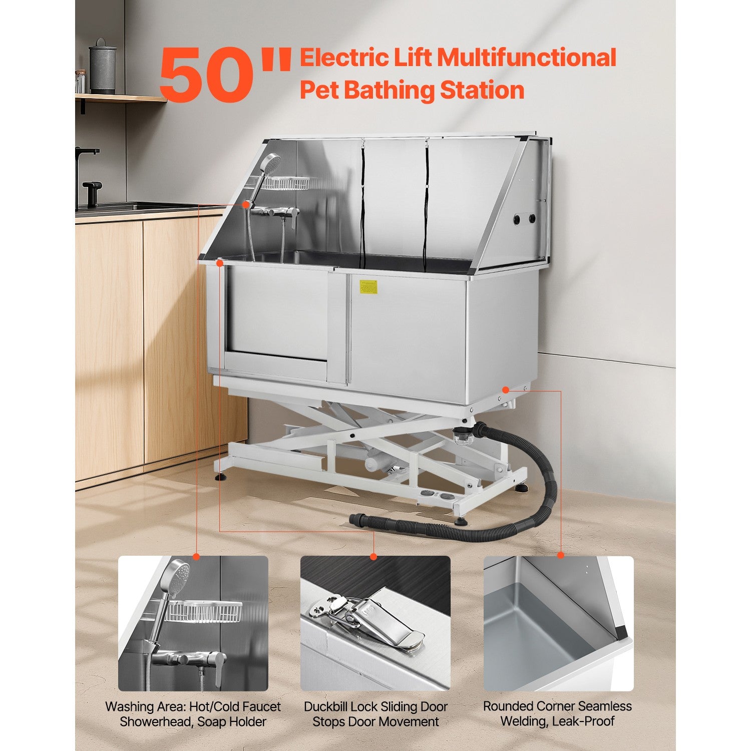 Uimoso 50" Electric Pet Dog Grooming Tub Stainless Steel with Water Filter