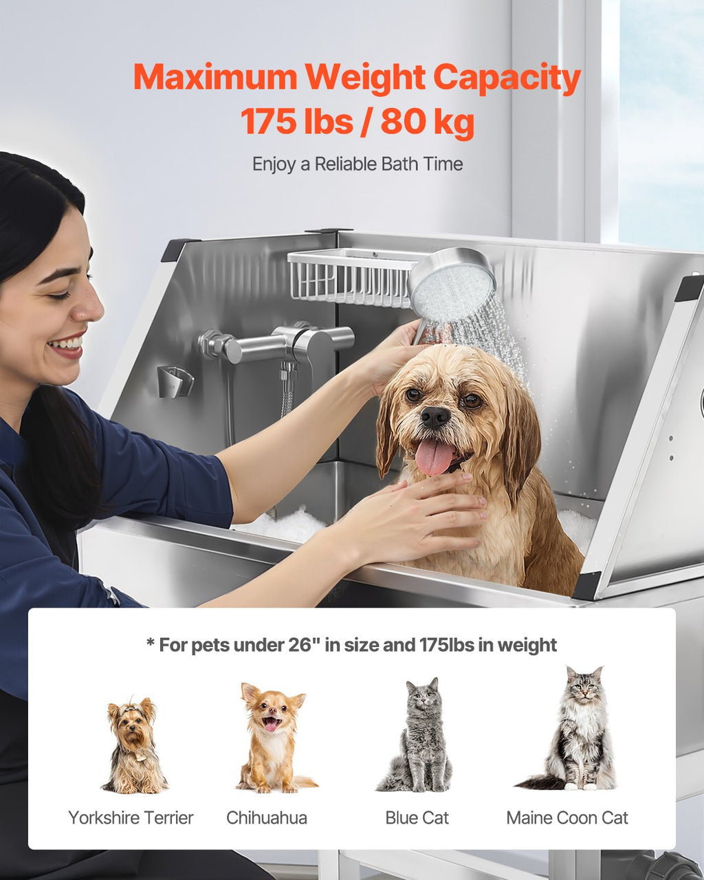 34 Inch Dog Grooming Bath Tub Stainless Steel W Faucet for Pets