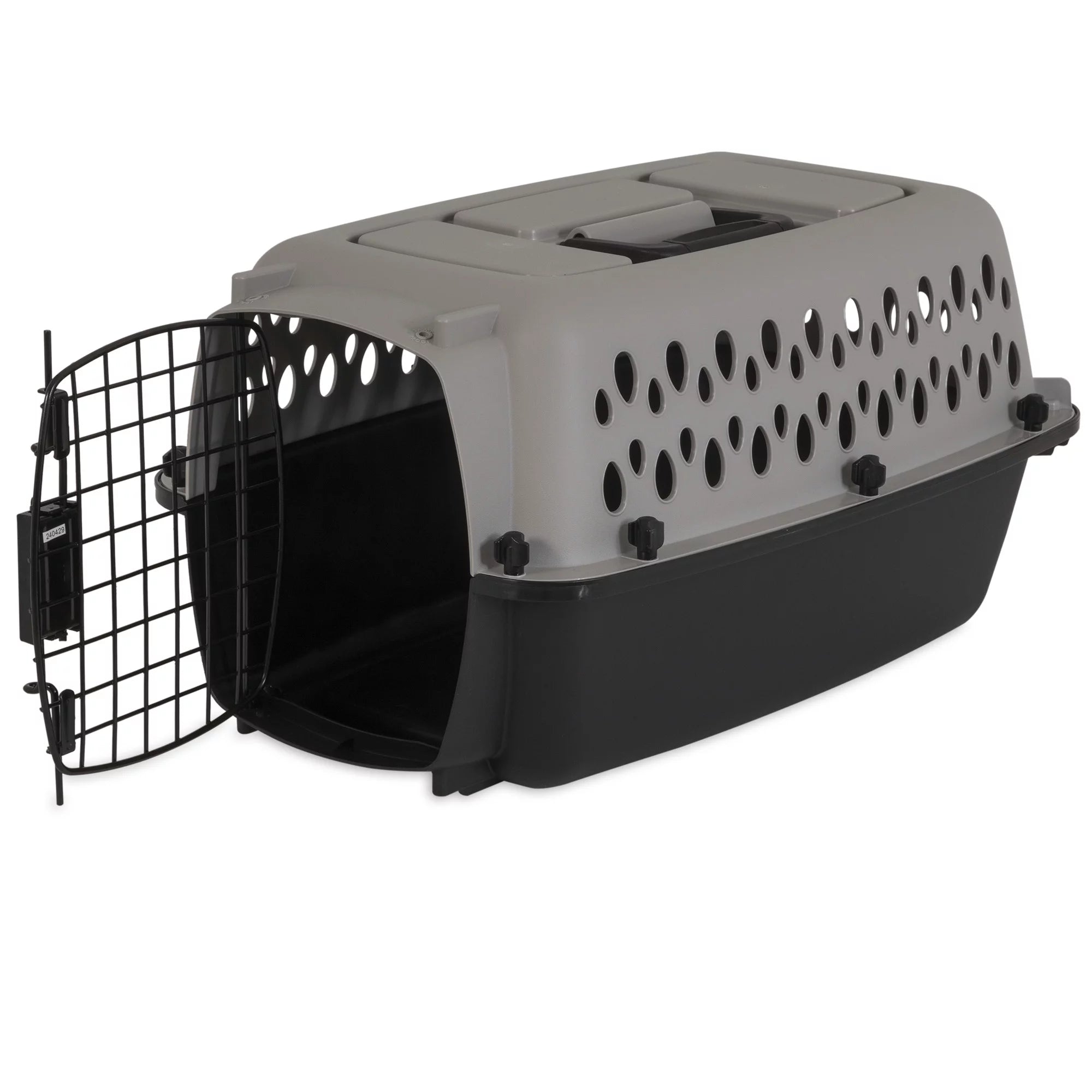 Portable Hard-Sided Pet Kennel with Metal Door – Black & Gray, Up to 10 lbs 
