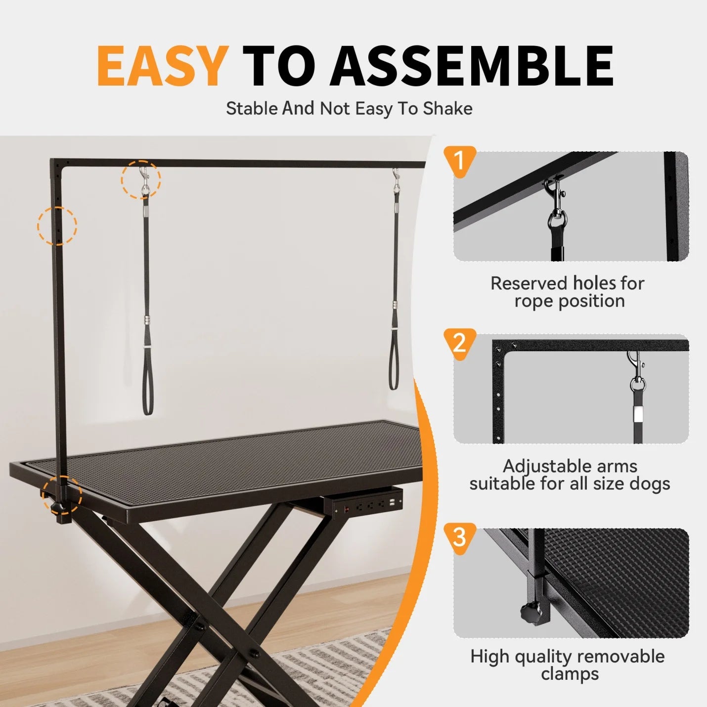 Heavy-Duty Electric Lift Dog Grooming Table with Leveling Wheels & Non-Slip Surface – Black