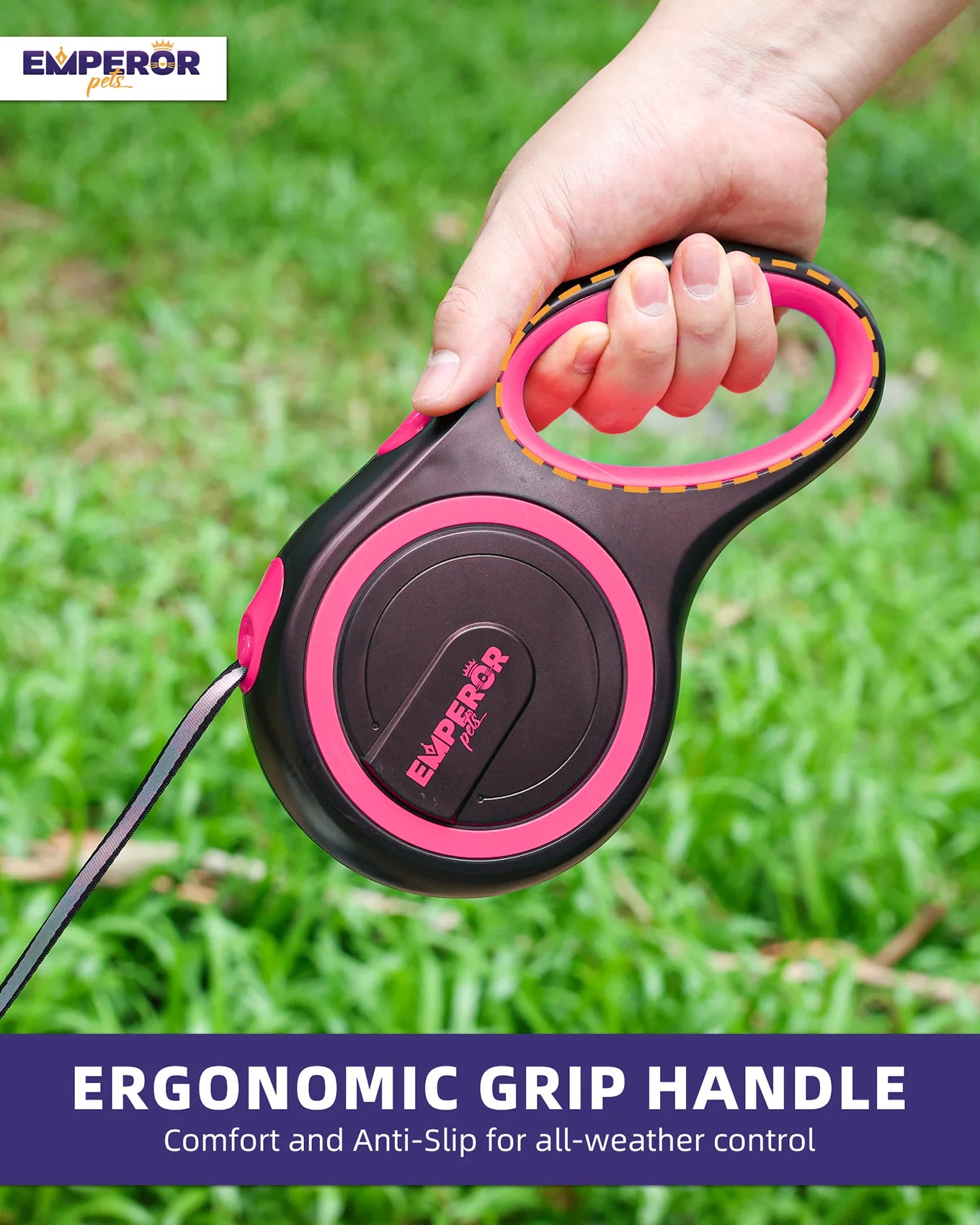 16 Ft Retractable Dog Leash Large Dogs - up to 110Lbs, Large Dog Leash Heavy Duty Dog Leash Retractable 16 Ft - Pink 