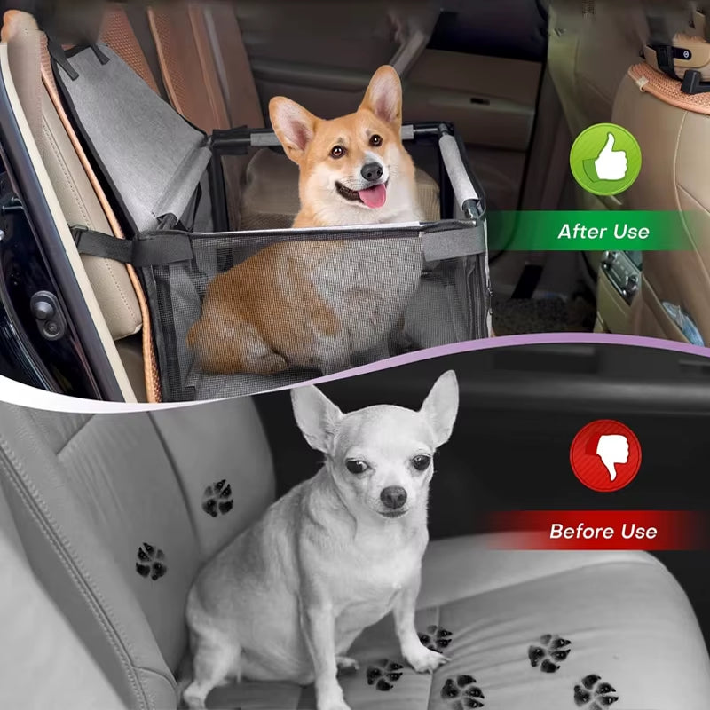 Foldable Dog Car Seat Carrier & Travel Hammock – Secure Pet Travel Seat for Dogs & Cats