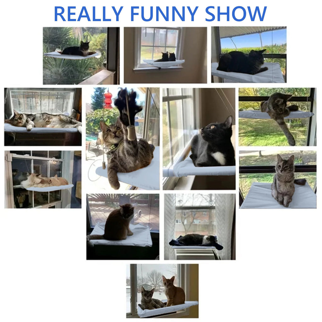 Window Cat Hammock Bed – Suction Cup Hanging Cat Window Perch for Indoor Cats | Cozy Window Sill Lounger – Blue