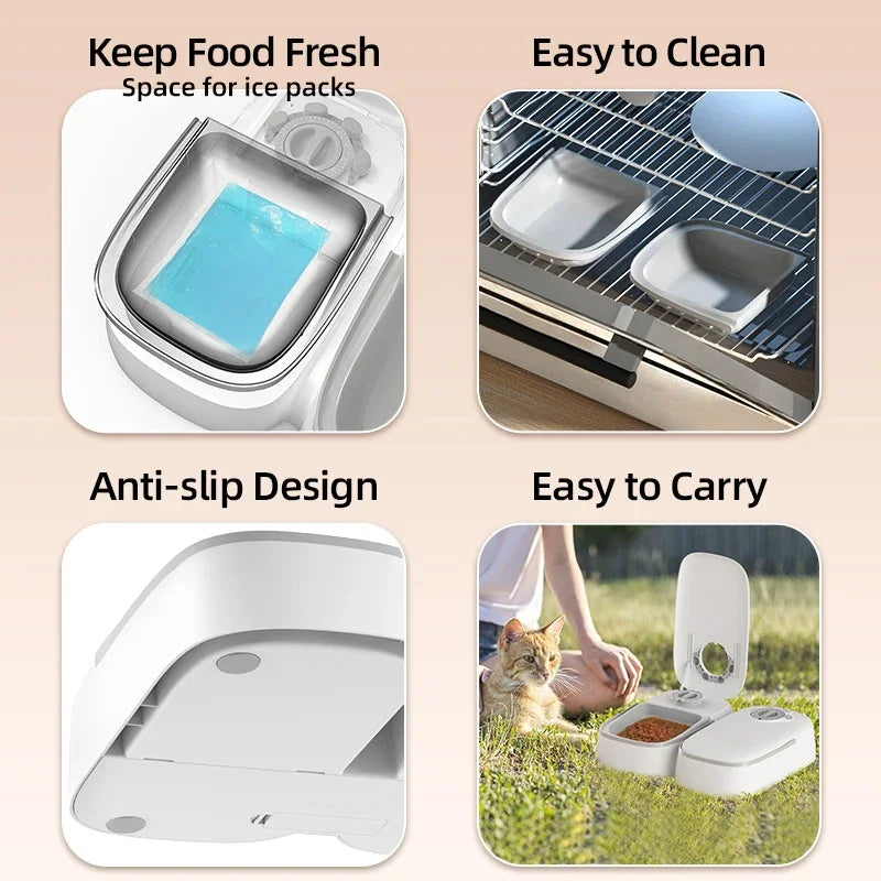 2-Meal Automatic Pet Feeder – Smart Food Dispenser for Cats & Small Pets, Suitable for Wet or Dry Food