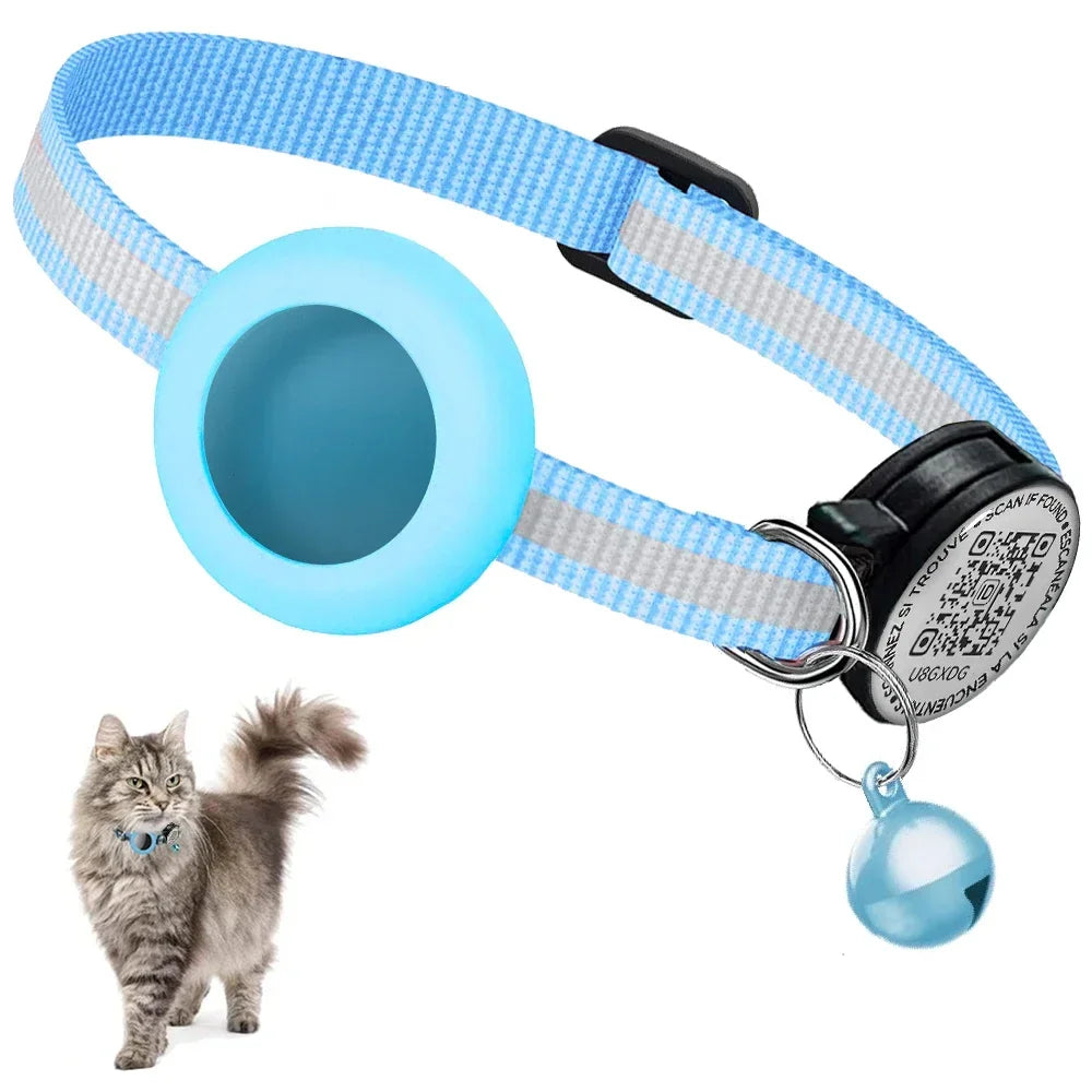 GPS Tracker Cat Collar with QR Name Tag & Airtag Holder, 2 in 1 Protection Reflective Collar for Cats Airtag Case Gatos
