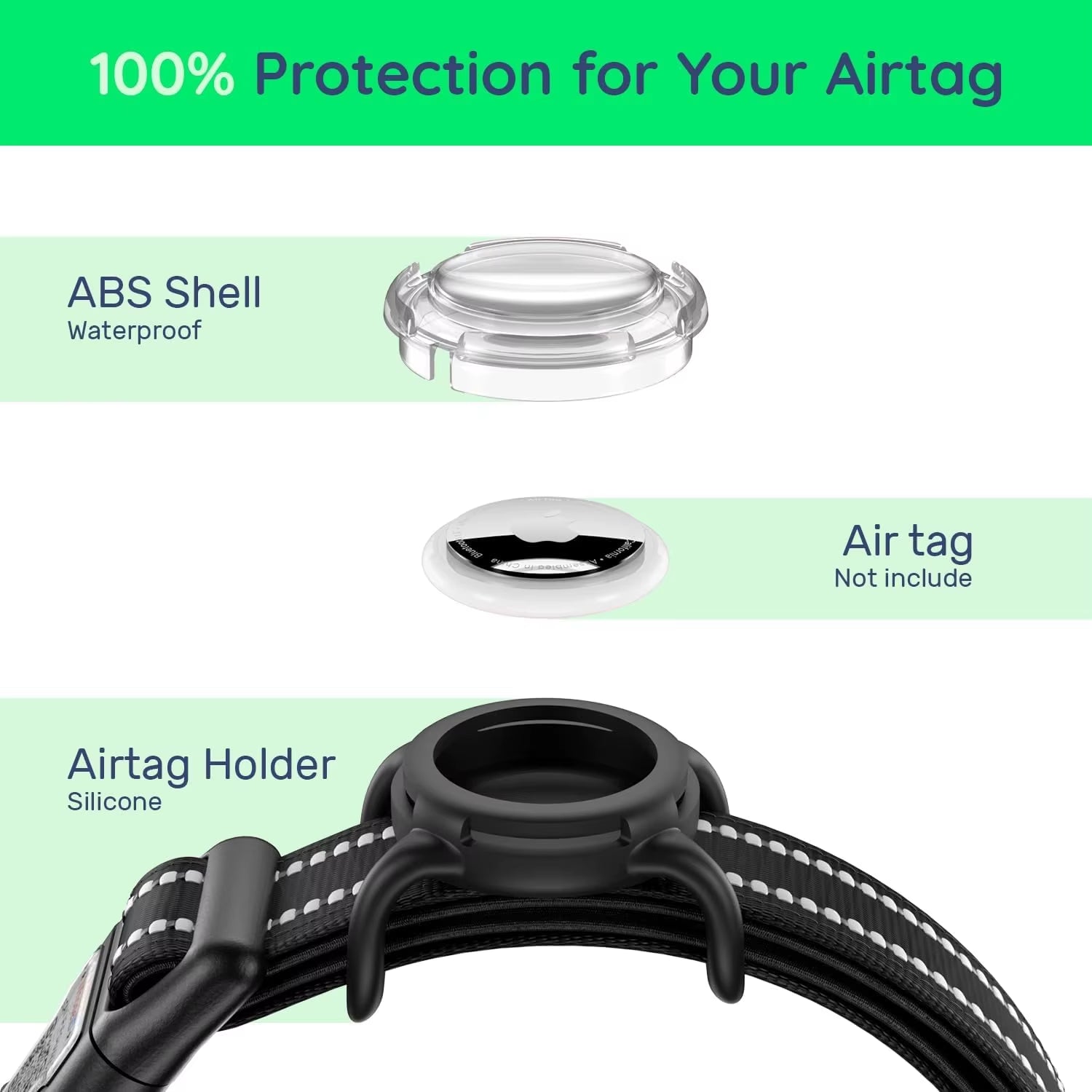 Waterproof Air Tag Dog Collar with Airtag Holder, Reflective Soft Padded & Safety Buckle