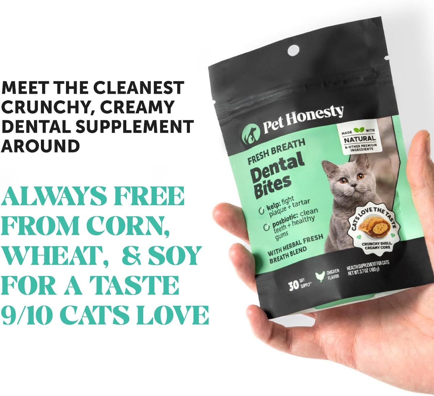 Fresh Dental Bites for Cats - Crunchy & Creamy Cat Dental Treats for Fresh Breat