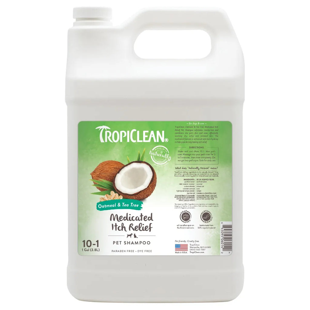 TropiClean Oatmeal & Tea Tree Medicated Dog Shampoo – 1 Gallon